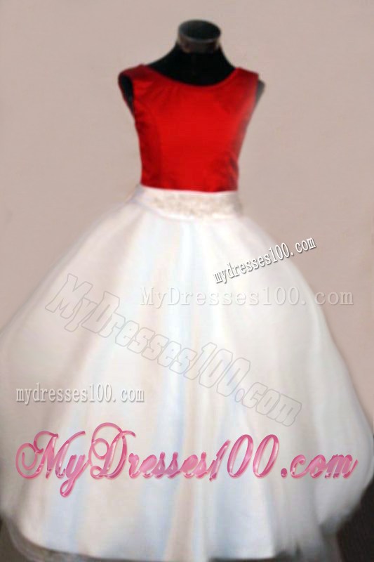 2013 White and Red Scoop Beading Little Girl Pageant Dresses