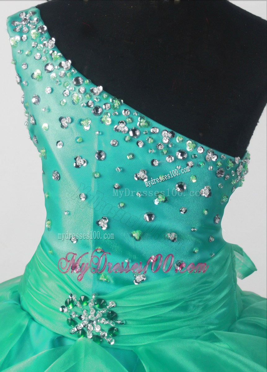 Elegant Beading Ball Gown One-shoulder Floor-length Little Girl Pageant Dress