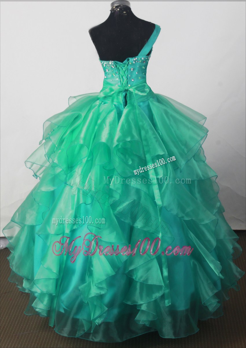 Elegant Beading Ball Gown One-shoulder Floor-length Little Girl Pageant Dress