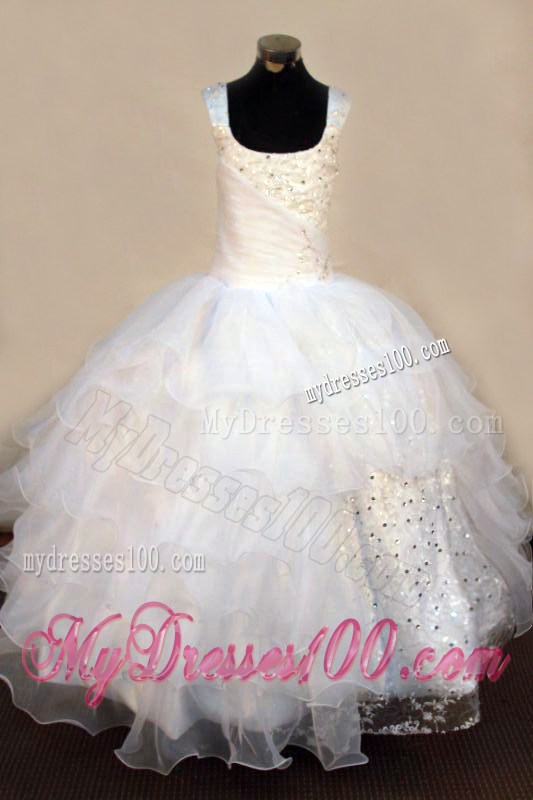 2013 Exquisite Beading White Square White Little Girl Pageant Dresses