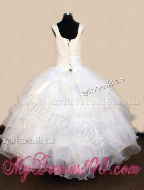 2013 Exquisite Beading White Square White Little Girl Pageant Dresses