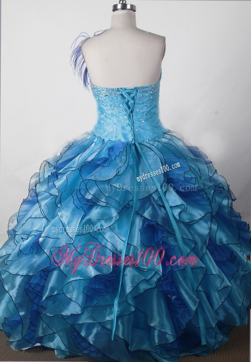 Blue Beading and Ruffles Ball Gown Strapless Floor-length Little Girl Pageant Dress