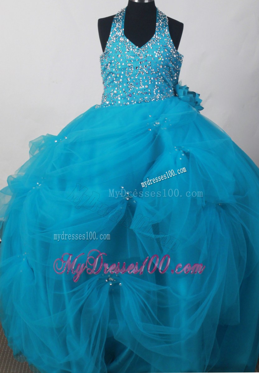 Exquisite Little Girl Pageant Dresses With Beaded Decorate Bodice and Hand Made Flowers