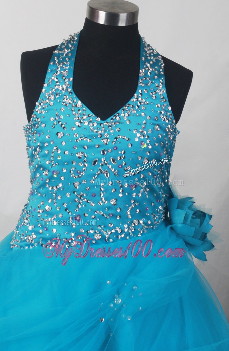 Exquisite Little Girl Pageant Dresses With Beaded Decorate Bodice and Hand Made Flowers