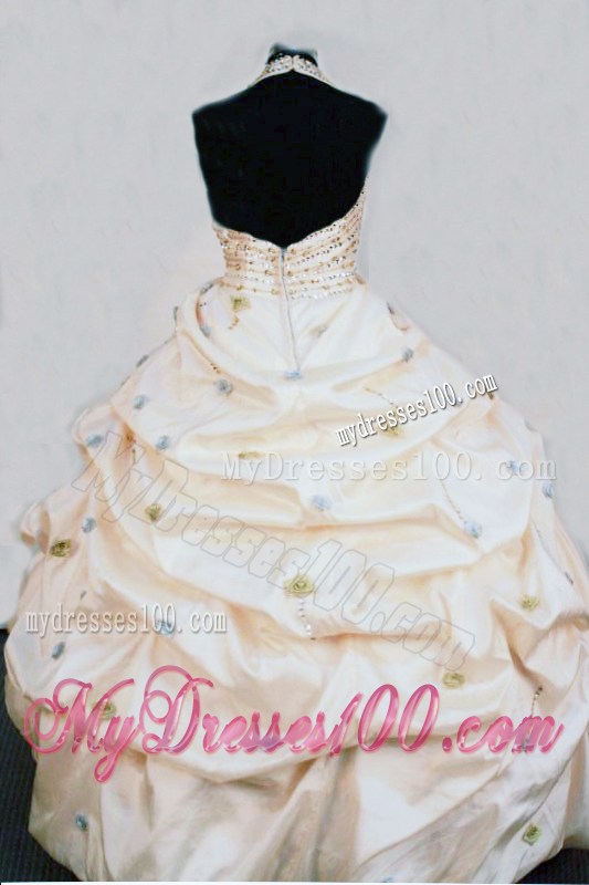 Gorgeous Ball Gown Halter Yellow Beading Little Girl Pageant Dresses