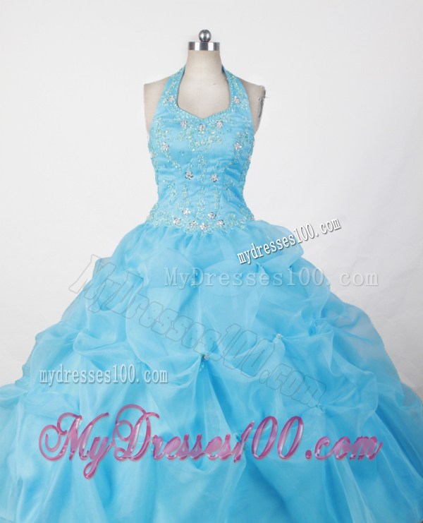 Halter and Baby Blue For Appliques Little Girl Pageant Dresses