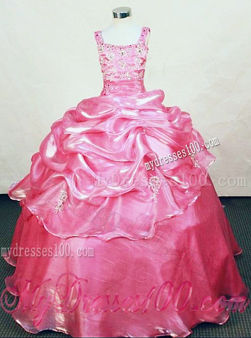 Hottest Appliques Straps Rose pink Beading Little Girl Pageant Dresses