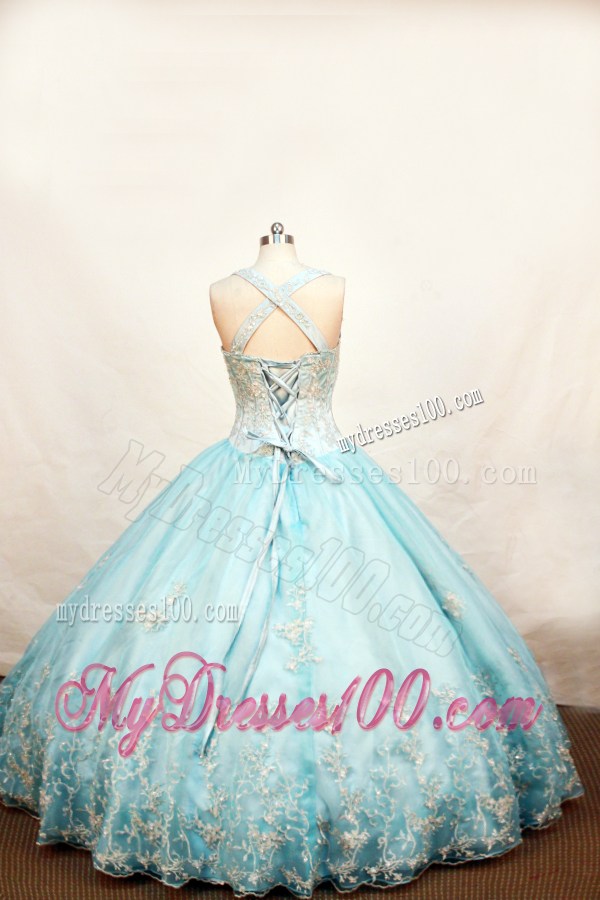 Light Blue Little Girl Pageant Dresses With Appliques and Straps