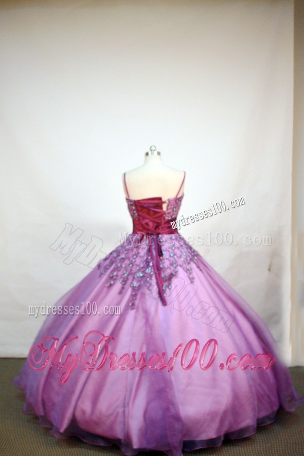 Lovely Purple Little Girl Pageant Dresses With Appliques and Straps