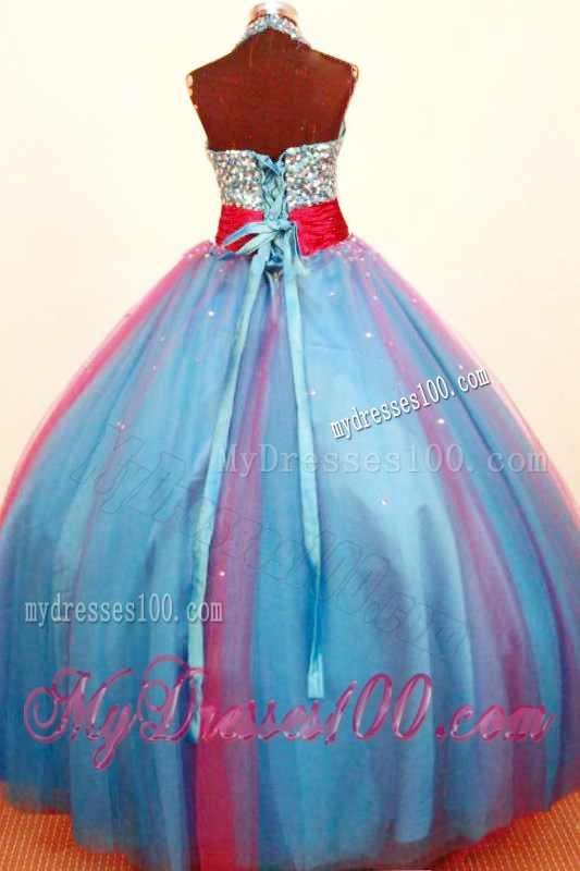 Multi-color Halter Little Girl Pageant Dress Beaded Decorate Bust Beading Ball Gown In 2013