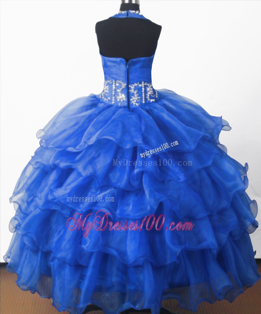 Perfect Beading Ball Gown Halter Top Floor-length Little Gril Pagant Dress