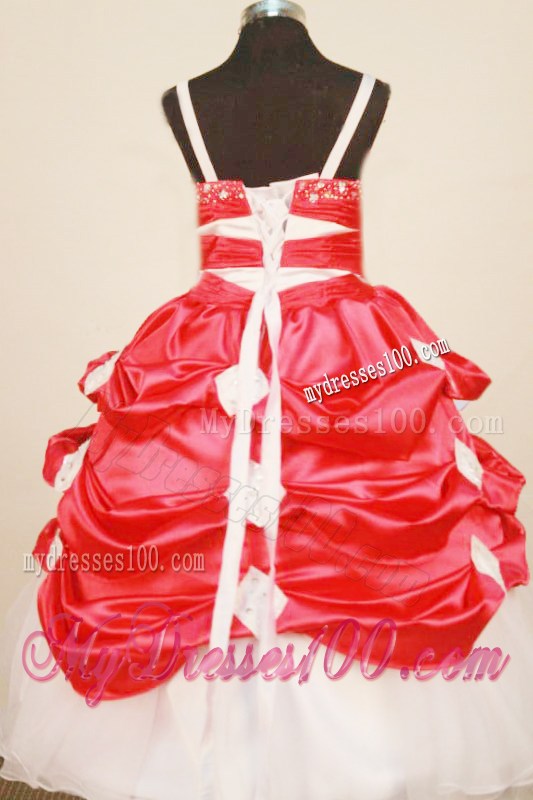 Perfect Red and White Spaghetti Straps Little Girl Pageant Dresses With Pick-ups In 2013