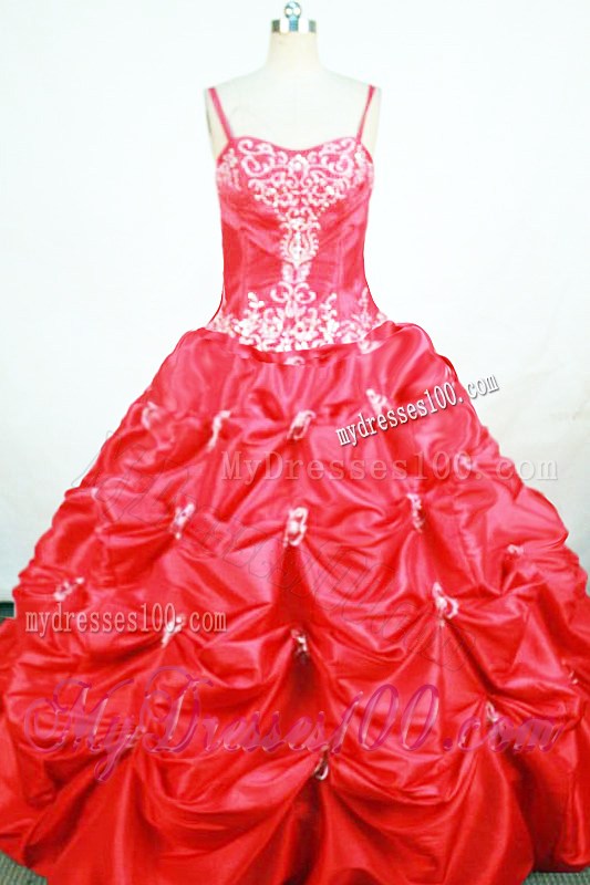 Pick-ups Straps Floor-length Red Appliques Little Girl Pageant Dresses