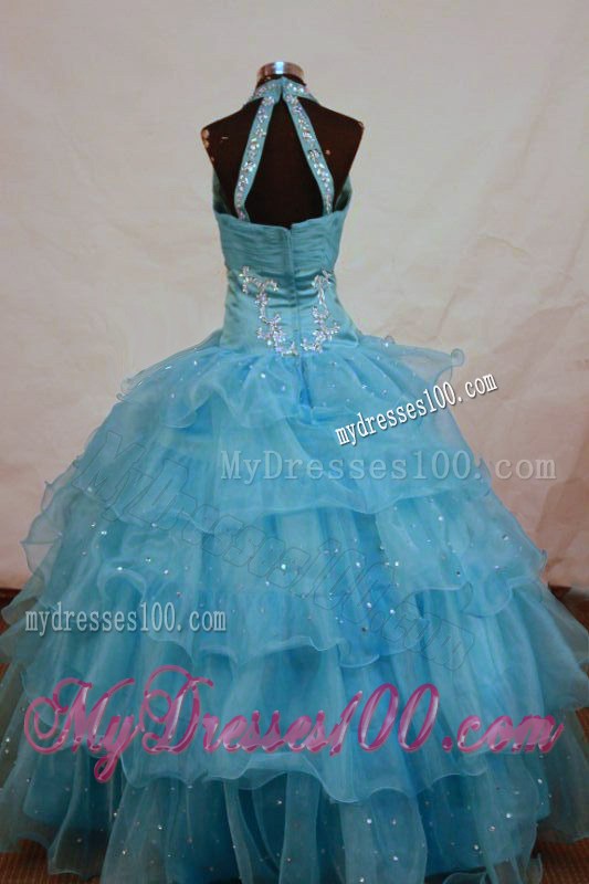 2013 Romantic Straps Aqua Blue Beading Little Girl Pageant Dresses