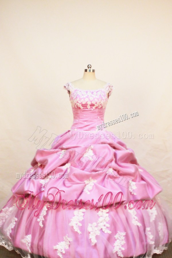 Rose Pink Little Girl Pageant Dresses With Appliques Pick-ups and Scoop