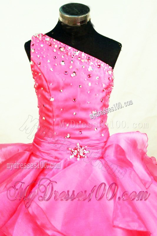 Ruffles Hot Pink One Shoulder Beading Little Girl Pageant Dresses 2013