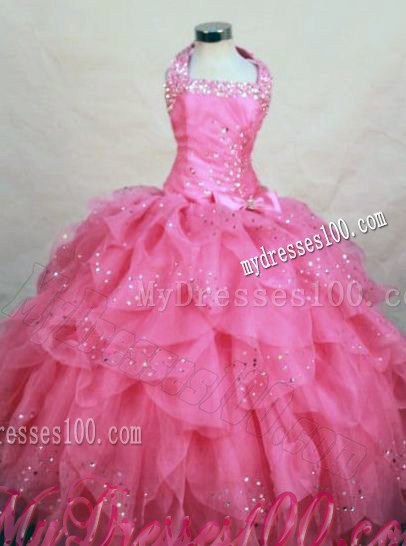 Wonderful Halter Top Hot Pink Beading Little Girl Pageant Dresses