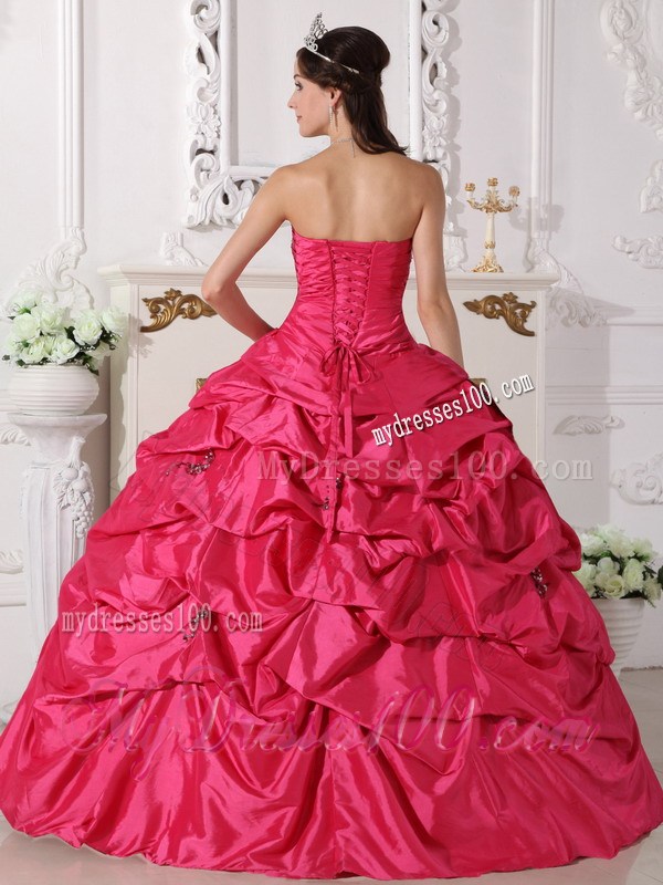 Coral Red Ball Gown Sweetheart Beading Quinceanera Dress with Pick-ups