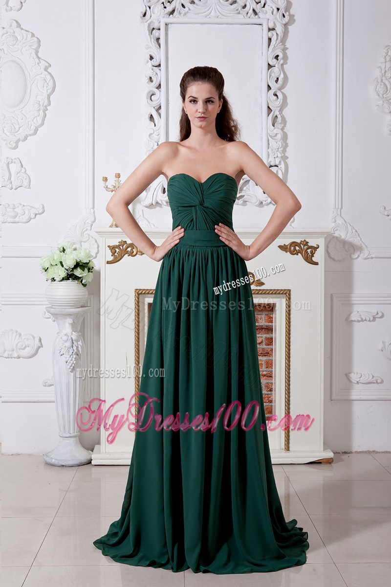 Green Empire Sweetheart Ruche Evening Dress Brush Train