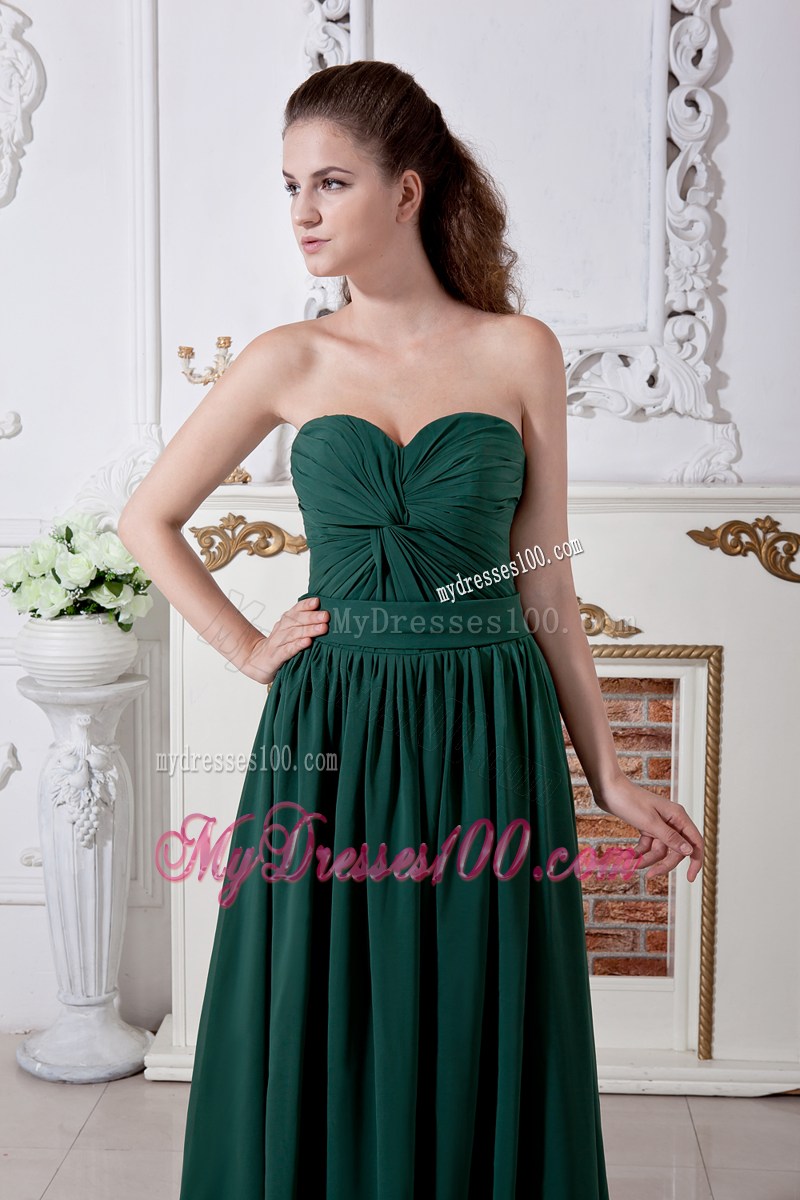 Green Empire Sweetheart Ruche Evening Dress Brush Train