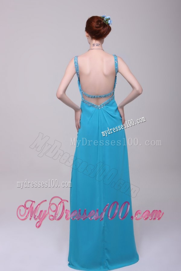 Asymmetrical Beading and High Silt Chiffon Evening Dress in Teal