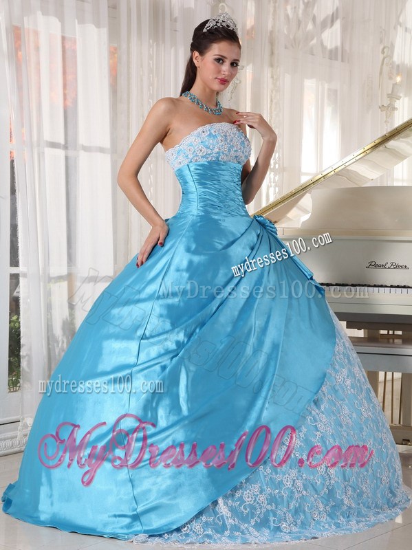 Ball Gown Appliques Lace-up Back Aqua Blue Quinceanera Dresses