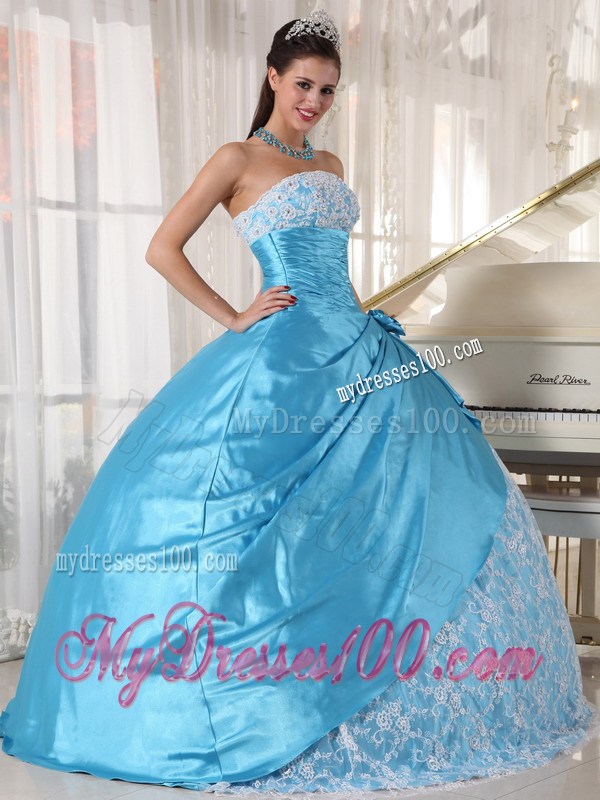 Ball Gown Appliques Lace-up Back Aqua Blue Quinceanera Dresses