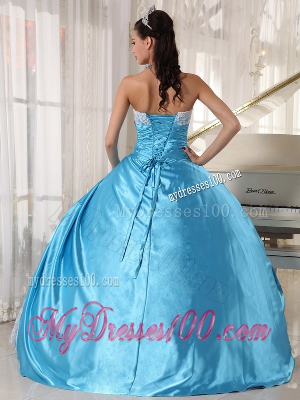 Ball Gown Appliques Lace-up Back Aqua Blue Quinceanera Dresses