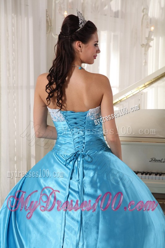 Ball Gown Appliques Lace-up Back Aqua Blue Quinceanera Dresses