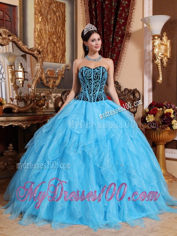 Beautiful Ruffles Corset Back Aqua Blue Quinceanera Dresses Ball Gown