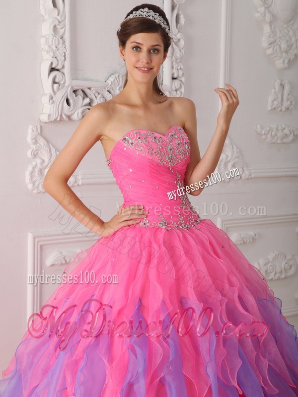 Ombre Color Pink and Purple Sweetheart Beaded Quinceanera Dresses