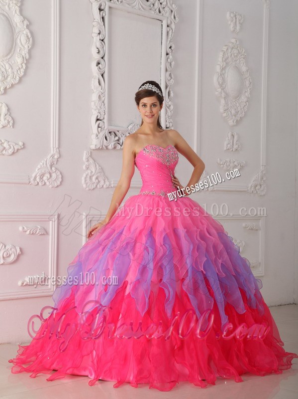 Ombre Color Pink and Purple Sweetheart Beaded Quinceanera Dresses