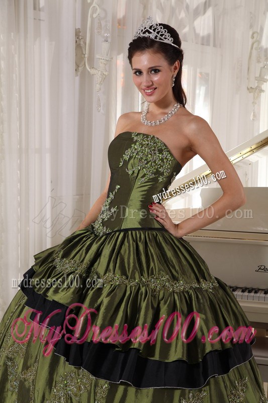 Good QualityOlive Green Quinceanera Dresses with Ruffles Appliques