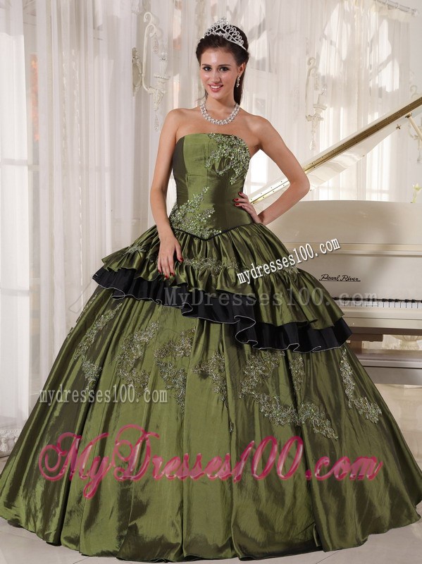 Good QualityOlive Green Quinceanera Dresses with Ruffles Appliques