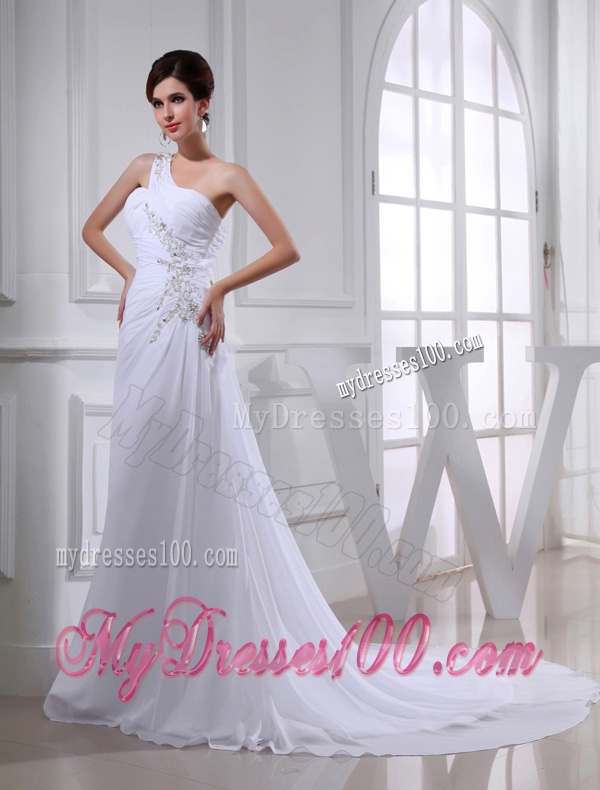 2016 Elegant Coulmn One Shoulder Wedding Dress with Appliques