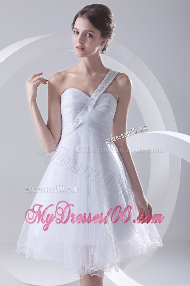 2016 Spring A-line One Shoulder Beading and Ruching Organza Wedding Dress