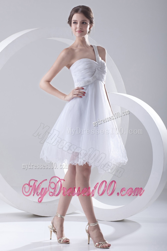 2016 Spring A-line One Shoulder Beading and Ruching Organza Wedding Dress