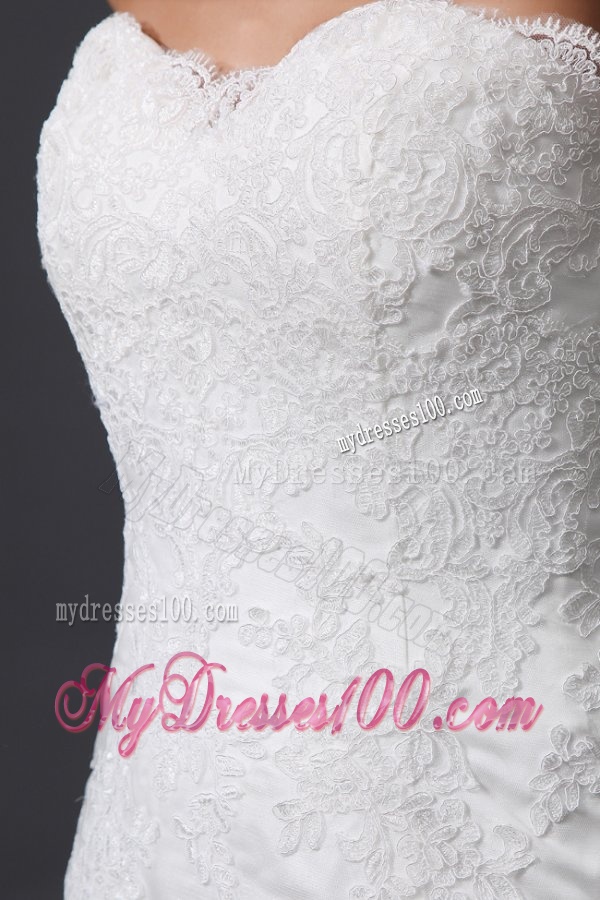 A-Line Sweetheart Appliques and Lace Wedding Dress with Court Train