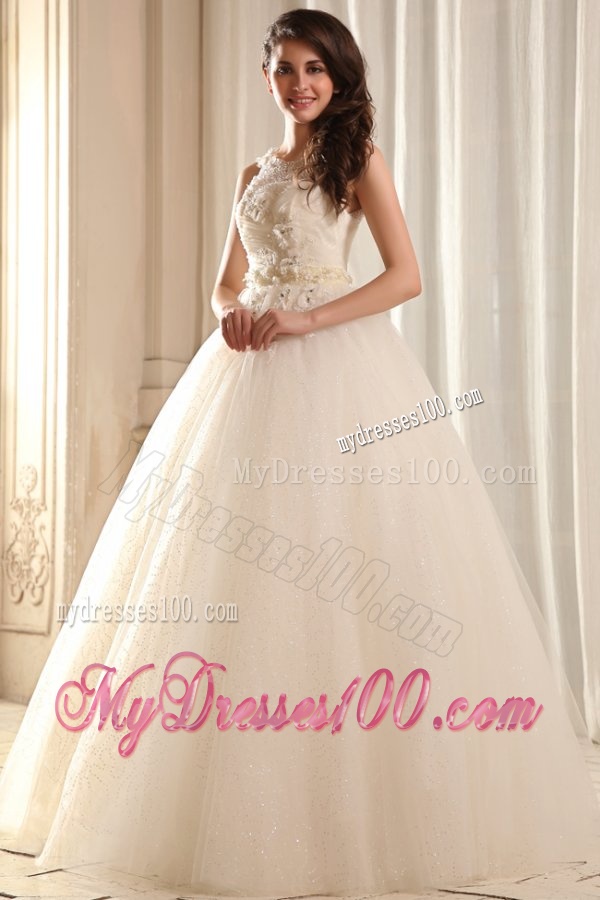 A-line Ivory Halter Top Appliques Floor-length Organza Wedding Dress