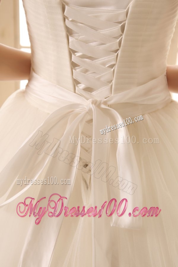 A-line Ivory Halter Top Appliques Floor-length Organza Wedding Dress