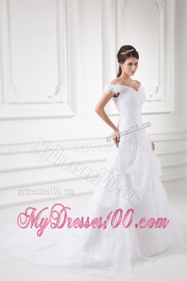 A-line Off The Shoulder Appliques and Pick-ups Wedding Dress