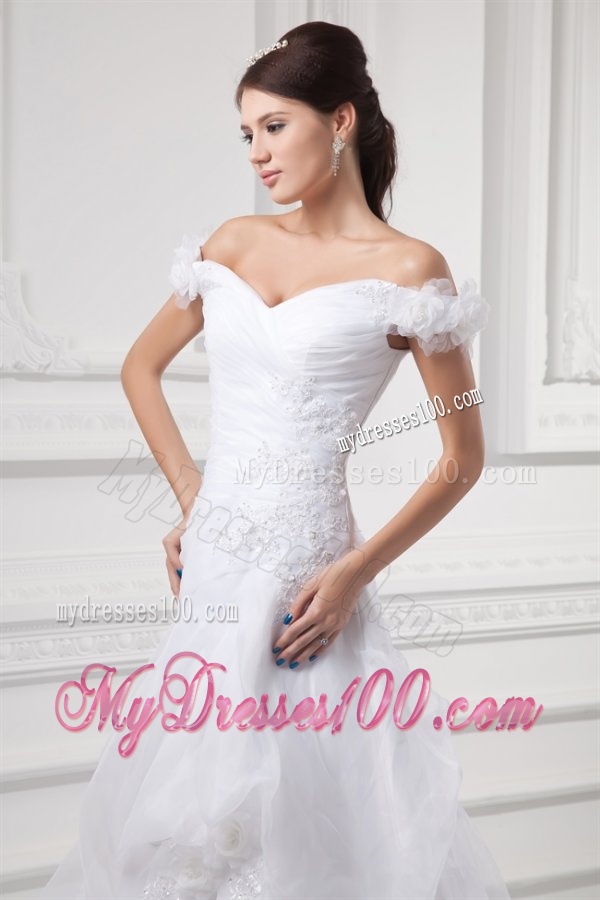 A-line Off The Shoulder Appliques and Pick-ups Wedding Dress