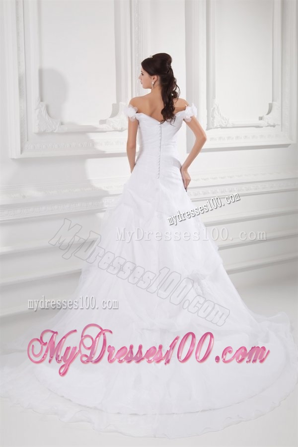 A-line Off The Shoulder Appliques and Pick-ups Wedding Dress