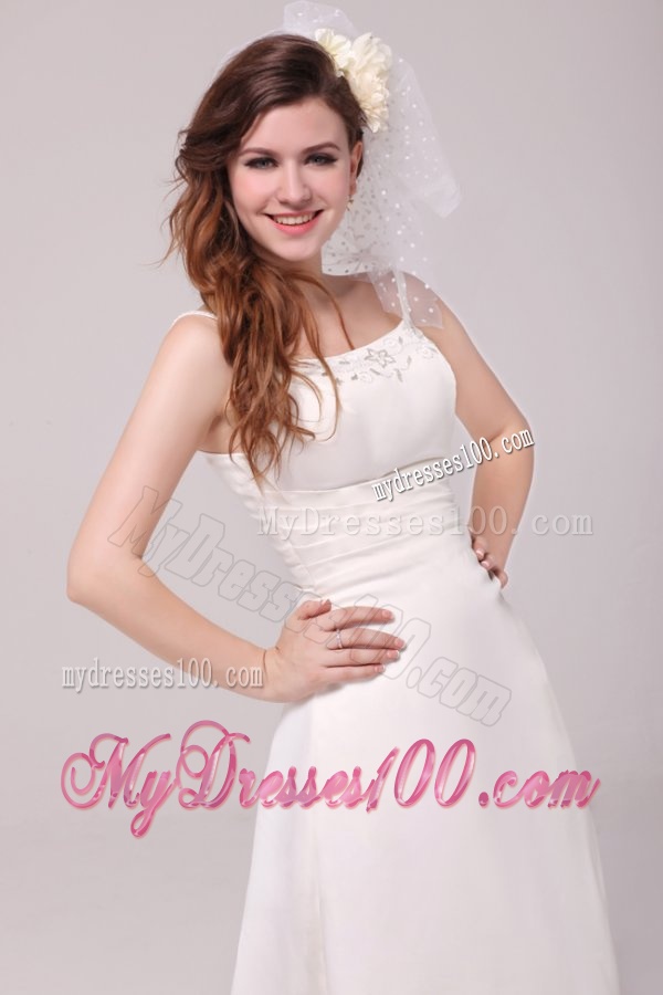 A-line Spaghetti Strap Embroidery Floor-length Wedding Dress