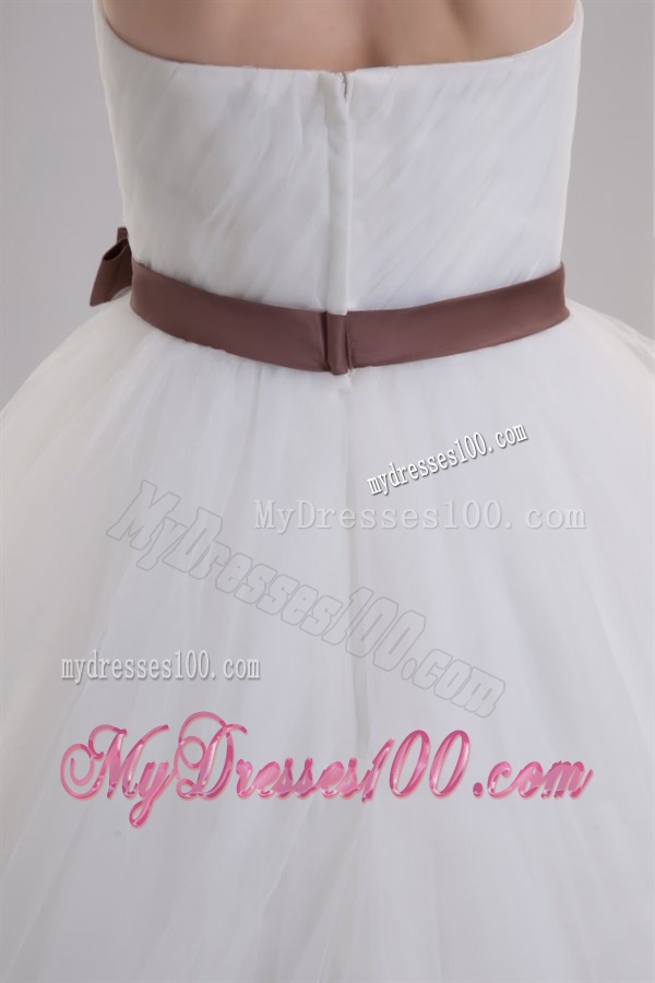 A-line Sweetheart Sash Ruching Tulle Wedding Dress