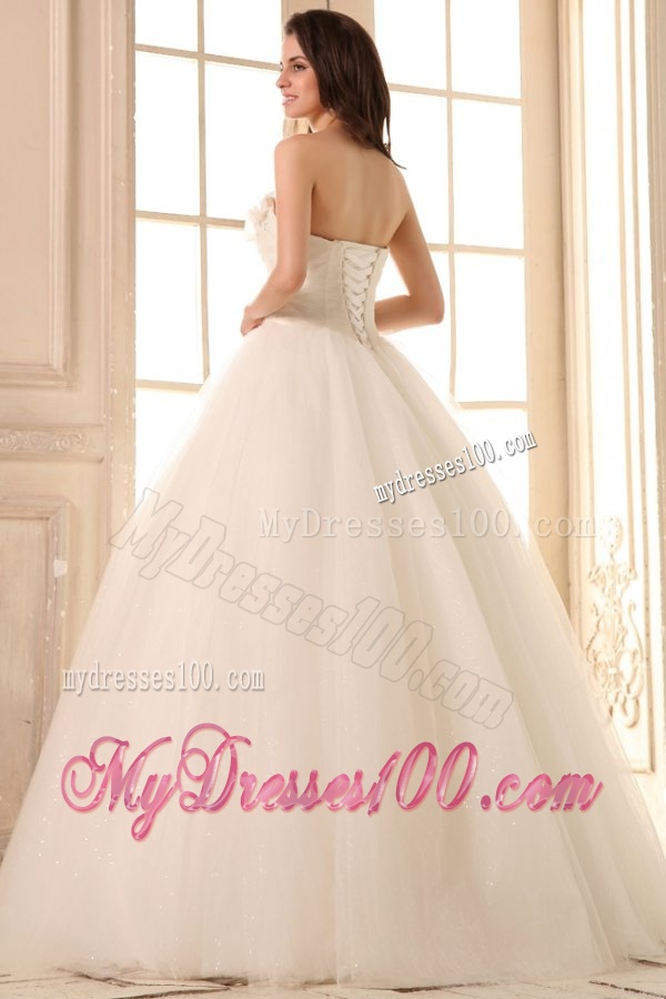 Beaded Decorate Bodice Strapless Ball Gown Tulle Wedding Dress