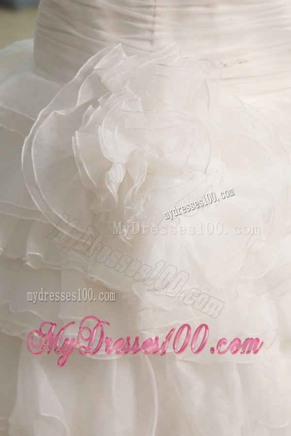 Beading and Flower Strapless Wedding Dress with Ruffles Layered