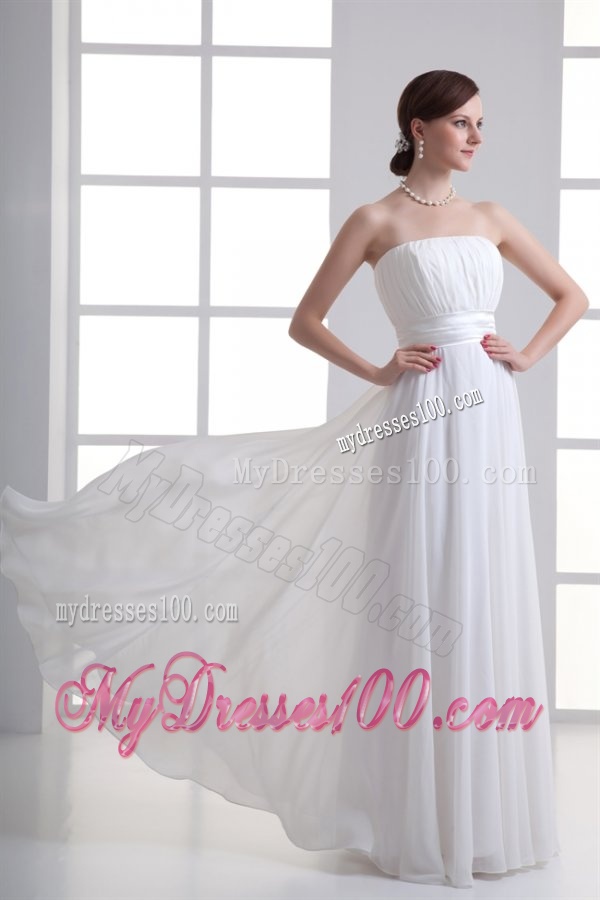 Cheap Empire Strapless Chiffon Wedding Dress with Ruching