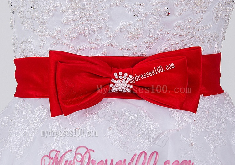 Classical Beading and Bowknot Wedding Dresses with Brush Train