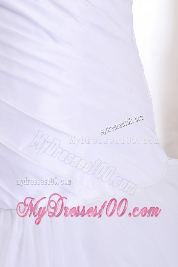 Princess Strapless Ruching Brush Train Tulle Wedding Dress